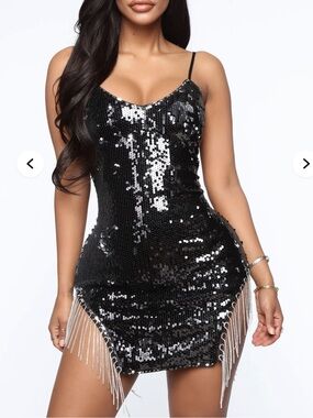 Black Sequin Fringe Mini Dress